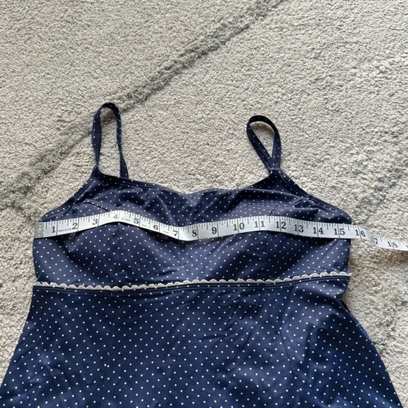 LL Bean one piece Swim Dress Swimsuit bathing suit Navy Blue white Polka Dot 14 - Picture 5 of 12